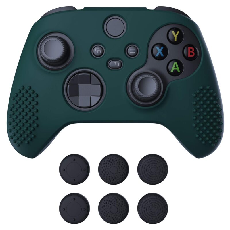 eXtremeRate PlayVital Racing Green 3D Studded Edition Anti-slip Silicone Cover Skin for Xbox Series X/S Controller, Soft Rubber Case Protector for Xbox Core Wireless Controller with Thumb Grip Caps
