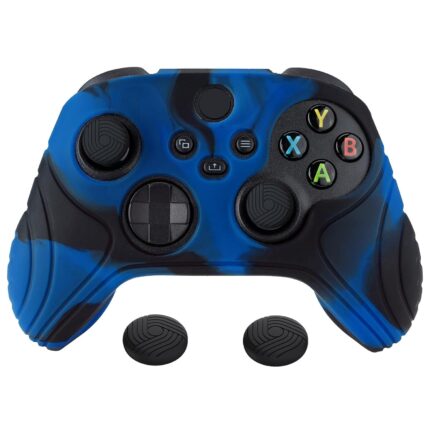 eXtremeRate PlayVital Samurai Edition Anti-Slip Controller Grip Silicone Skin for Xbox Core Controller, Ergonomic Protective Case Cover for Xbox Series S/X Controller w/Thumb Grips – Black & Blue