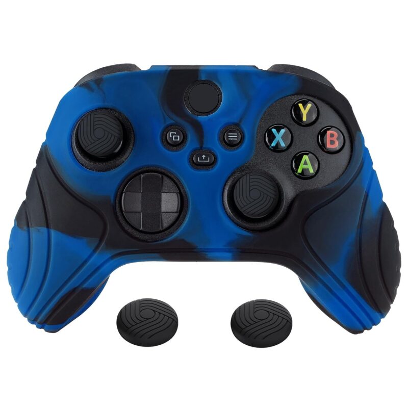 eXtremeRate PlayVital Samurai Edition Anti-Slip Controller Grip Silicone Skin for Xbox Core Controller, Ergonomic Protective Case Cover for Xbox Series S/X Controller w/Thumb Grips - Black & Blue