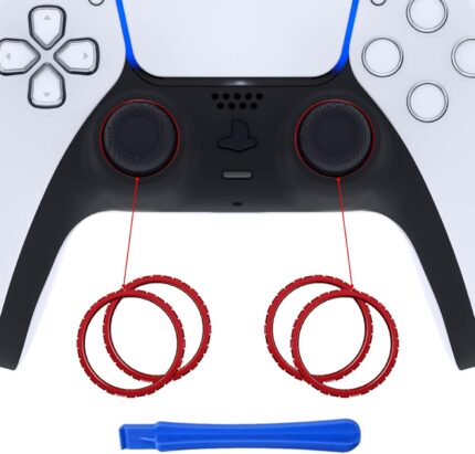 eXtremeRate Scarlet Red Glossy Replacement Accessories for PS5 Controller, Custom Accent Rings for PS5 Controller – Controller NOT Included