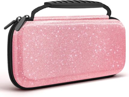 homicozy Glitter Carrying Case for Nintendo Switch & Switch OLED Console, Pink Hard Travel Case Shell Pouch for Nintendo Switch Console & Accessories