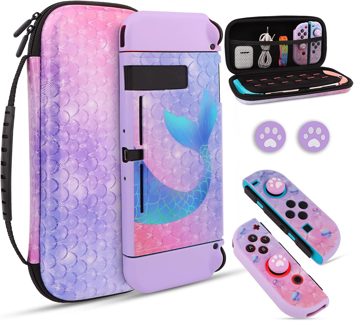 homicozy Purple Mermaid Hard Carrying Case for Nintendo Switch,Soft TPU Protective Case Cover with Portable Travel Case Compatible with Nintendo Switch for Girls homicozy Purple Mermaid Hard Carrying Case for Nintendo Switch,Soft TPU Protective Case Cover with Portable Travel Case Compatible with Nintendo Switch for Girls