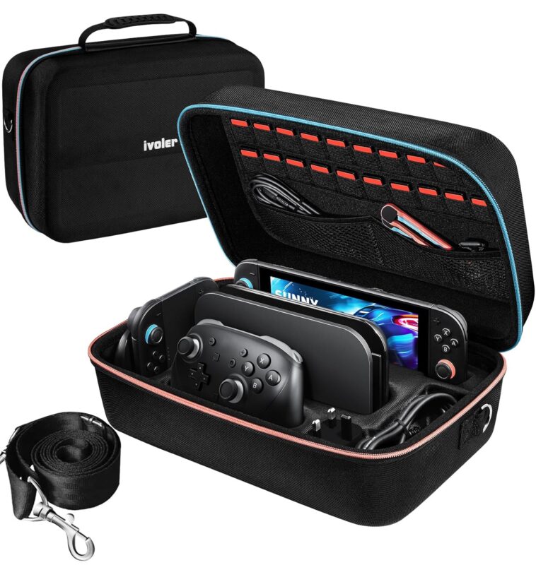 ivoler Carrying Storage All in One Case for Nintendo Switch 2 (2025),Portable Travel All Protective Hard Messenger Bag Soft Lining 20 Games for Switch 2 Console Pro Controller Accessories Black