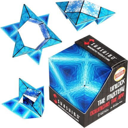 Shashibo Shape Shifting Box – Award-Winning STEM Fidget Toy with Ultra Strong Magnets – Puzzle Cube Transforms Into 100+ Shapes, Perfect Sensory Gift for Kids, Teens, and Adults (Blue Planet)