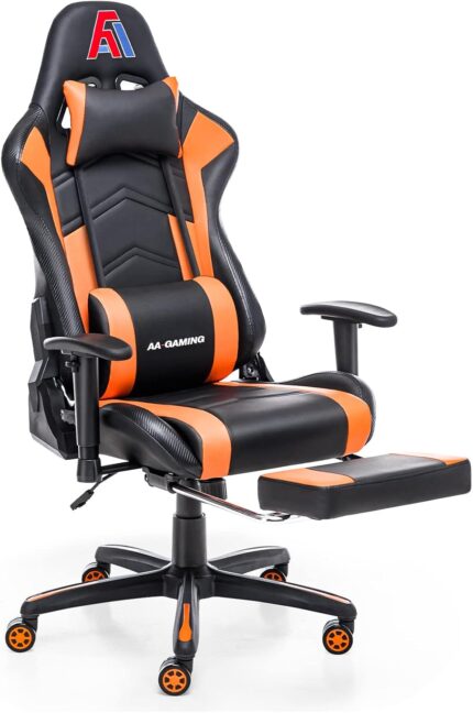 AA Products Gaming Chair Ergonomic High Back Computer Racing Chair Adjustable Office Chair with Footrest, Lumbar Support Swivel Chair – BlackOrange