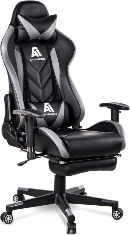 AA Products Gaming Chair High Back Ergonomic Computer Racing Chair Adjustable Office Chair with Footrest, Lumbar Support Swivel Chair – Grey