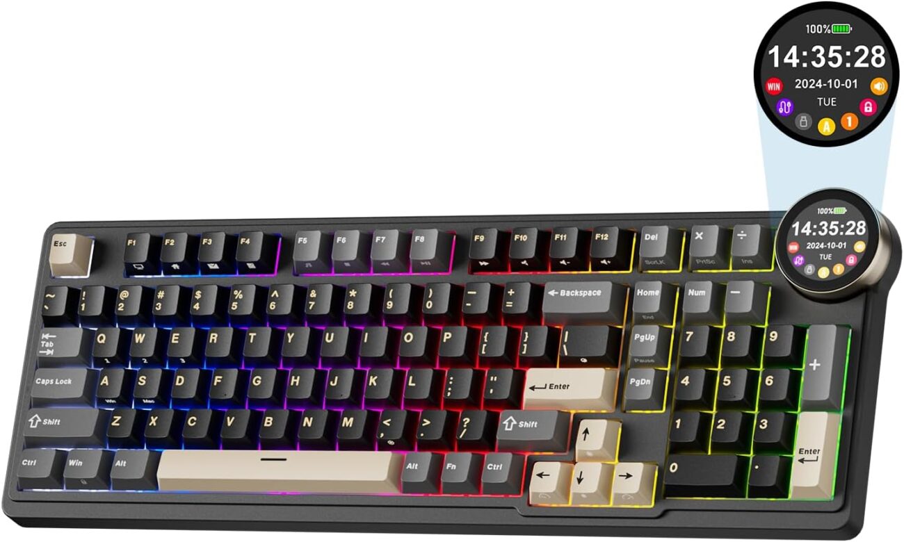 RK ROYAL KLUDGE N99 Wireless Mechanical Keyboard, Smart Display Screen & Knob, BT/2.4G/USB-C, 96% Hot Swappable Custom Keyboard, Pre-lubed Linear Switches, Gasket Mount, RGB Gaming Keyboard