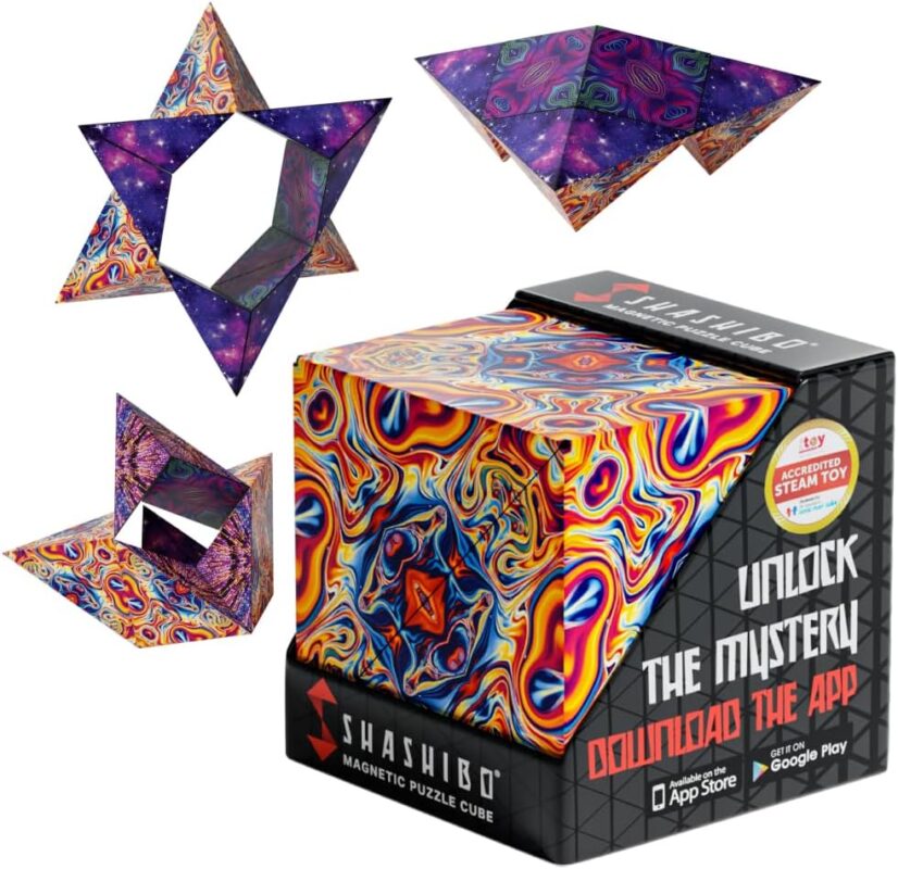 Shashibo Shape Shifting Box - Award-Winning STEM Fidget Toy with Ultra Strong Magnets - Puzzle Cube Transforms Into 100+ Shapes, Perfect Sensory Gift for Kids, Teens, and Adults (Spaced Out)